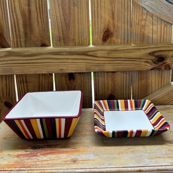 Simple Additions by Pampered Chef Striped Square Vegetable Bowl & Salad Plate - Picture 2 of 7